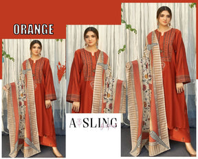 3 Piece Dhanak with Patch, Print & Embroidery shawl