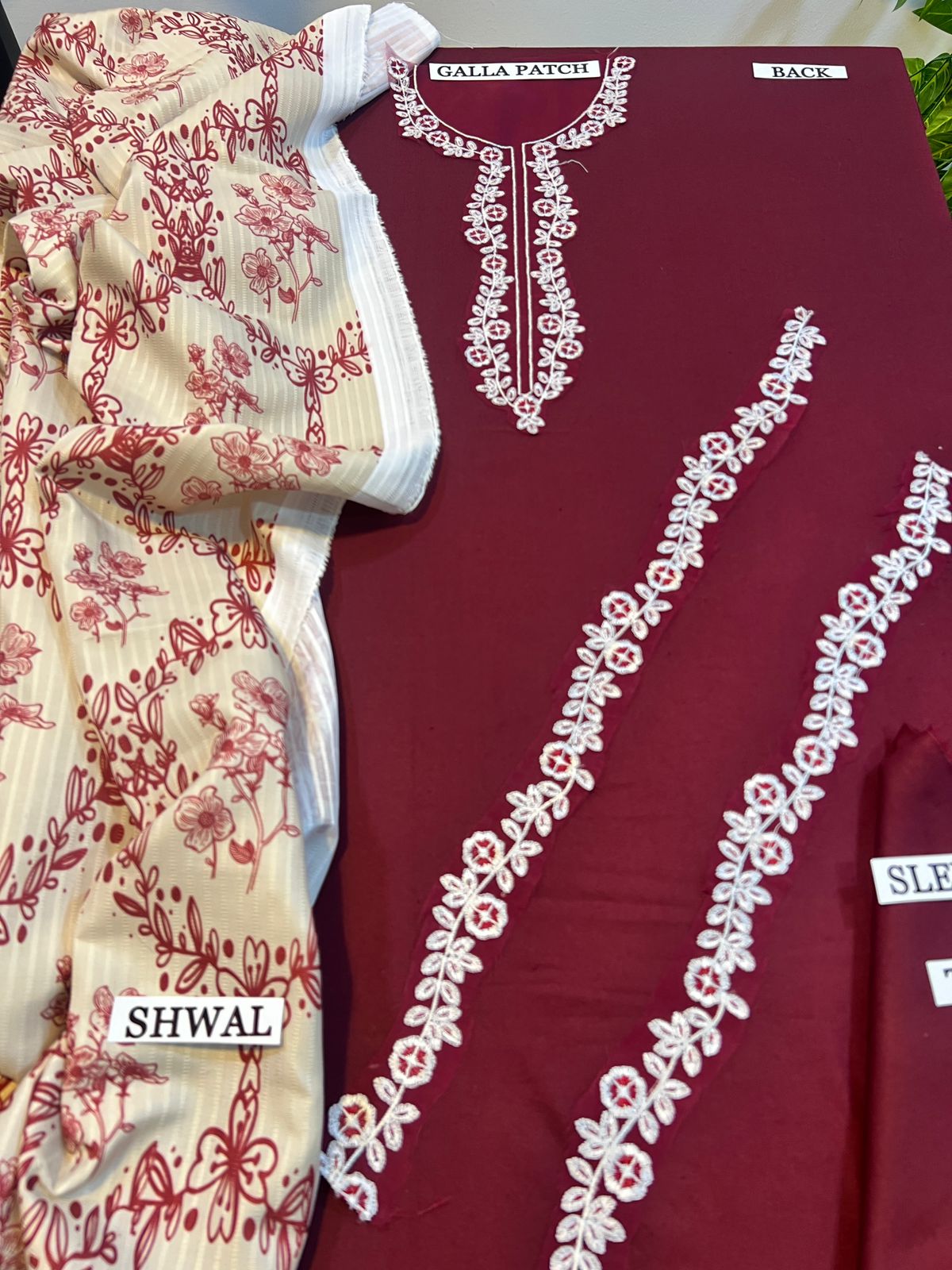 3 Piece Dhanak with Patch, Print & Embroidery shawl