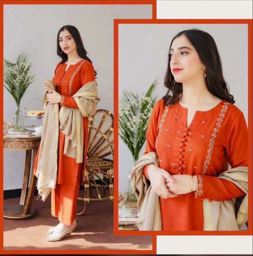 3 Piece Dhanak with Patch, Print & Embroidery shawl